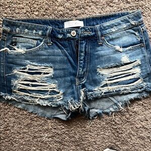 Kancan Blue Distressed Denim Shorts